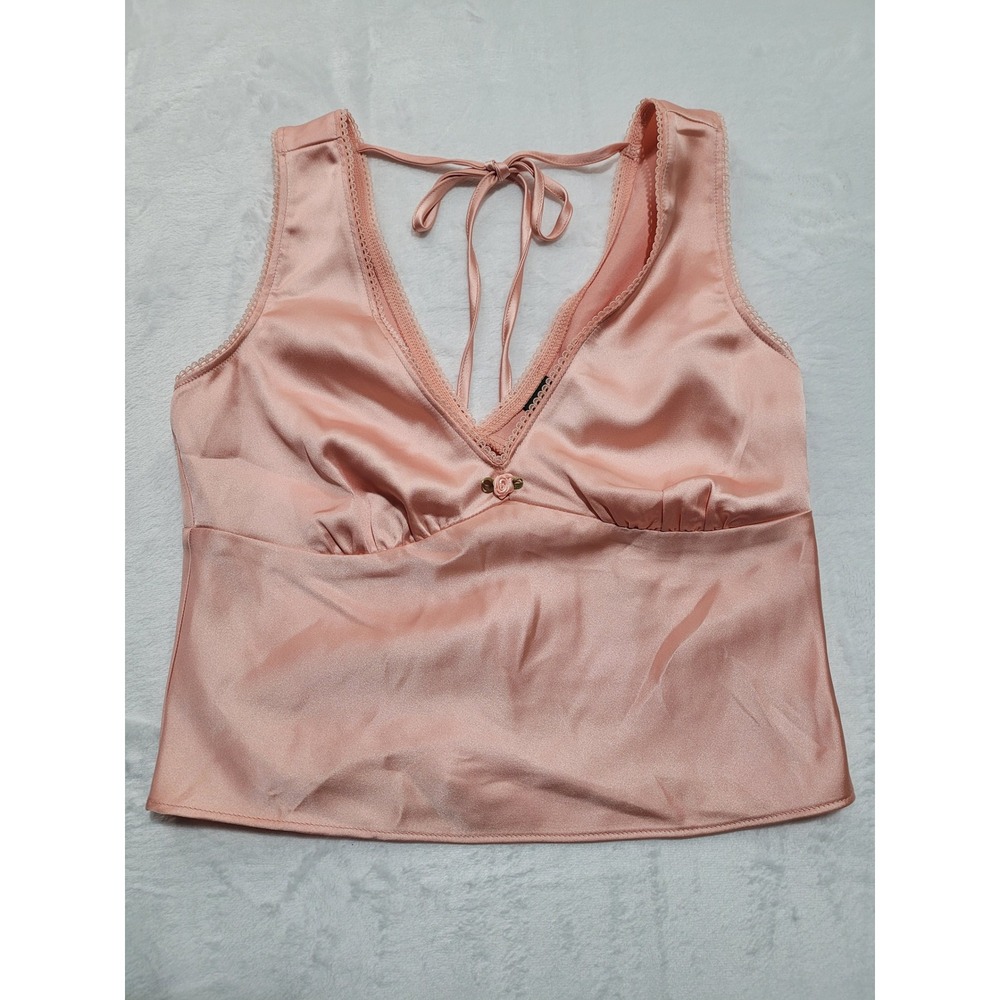 NWT Wild Fable Satin Camisole Women XXS Pink Y2K Lace Rosette Back Tie Tank